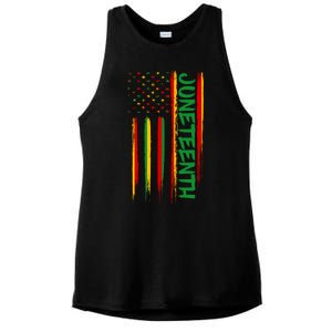 Juneteenth Red Gold Green USA Flag Ladies PosiCharge Tri-Blend Wicking Tank