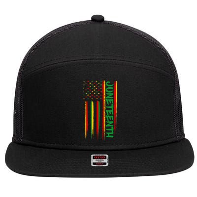Juneteenth Red Gold Green USA Flag 7 Panel Mesh Trucker Snapback Hat