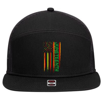 Juneteenth Red Gold Green USA Flag 7 Panel Mesh Trucker Snapback Hat