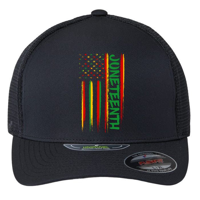 Juneteenth Red Gold Green USA Flag Flexfit Unipanel Trucker Cap