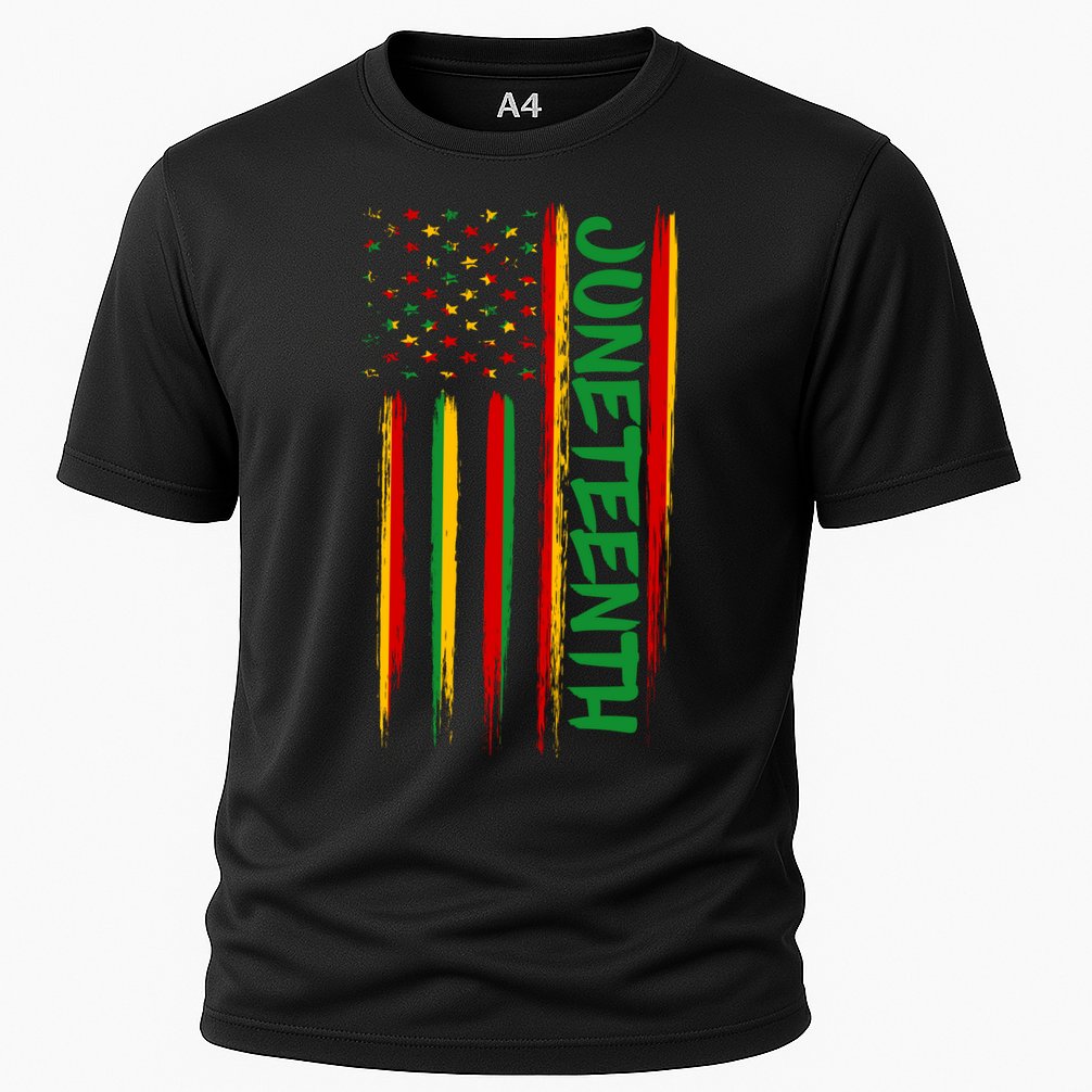 Juneteenth Red Gold Green USA Flag Cooling Performance Crew T-Shirt
