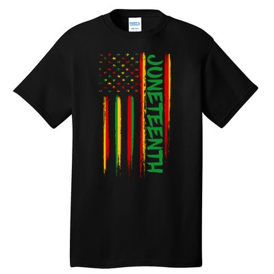 Juneteenth Red Gold Green USA Flag Tall T-Shirt