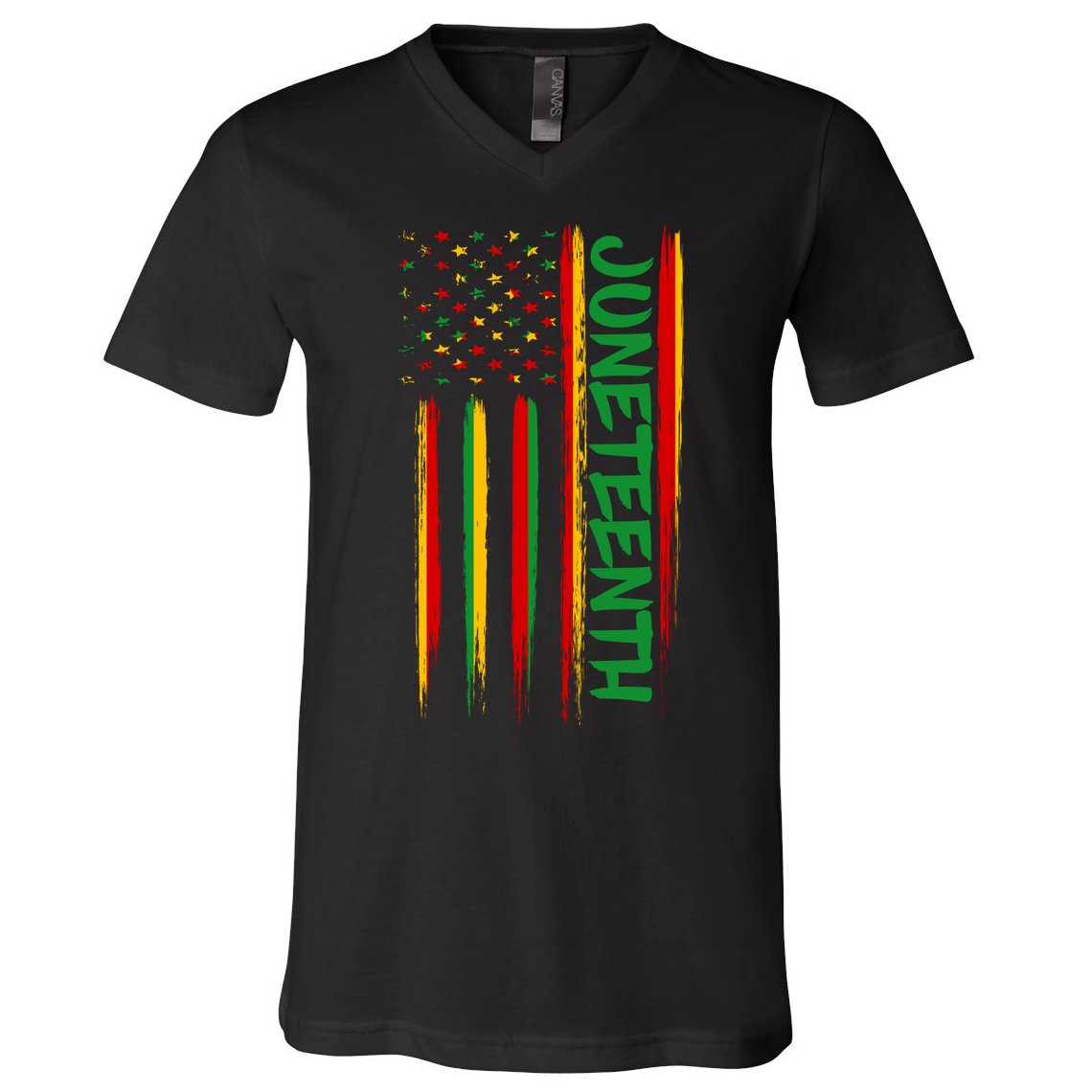 Juneteenth Red Gold Green USA Flag V-Neck T-Shirt