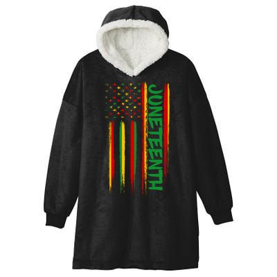 Juneteenth Red Gold Green USA Flag Hooded Wearable Blanket