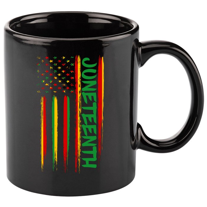 Juneteenth Red Gold Green USA Flag 11oz C Handle Ceramic Mug