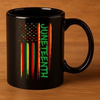 Juneteenth Red Gold Green USA Flag 11oz C Handle Ceramic Mug