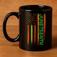Juneteenth Red Gold Green USA Flag 11oz C Handle Ceramic Mug