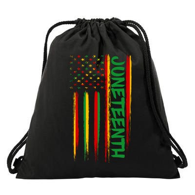 Juneteenth Red Gold Green USA Flag Drawstring Bag