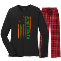 Juneteenth Red Gold Green USA Flag Women's Long Sleeve Flannel Pajama Set 