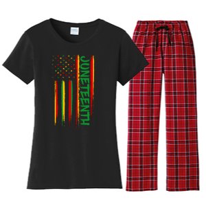 Juneteenth Red Gold Green USA Flag Women's Flannel Pajama Set