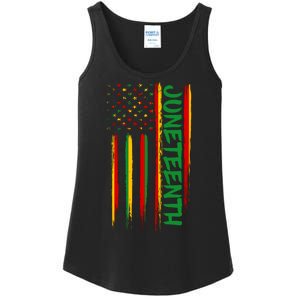 Juneteenth Red Gold Green USA Flag Ladies Essential Tank