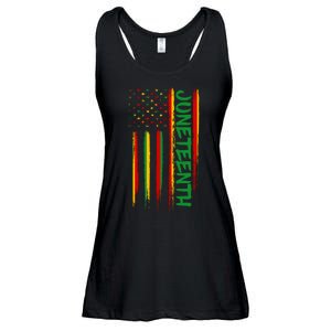 Juneteenth Red Gold Green USA Flag Ladies Essential Flowy Tank