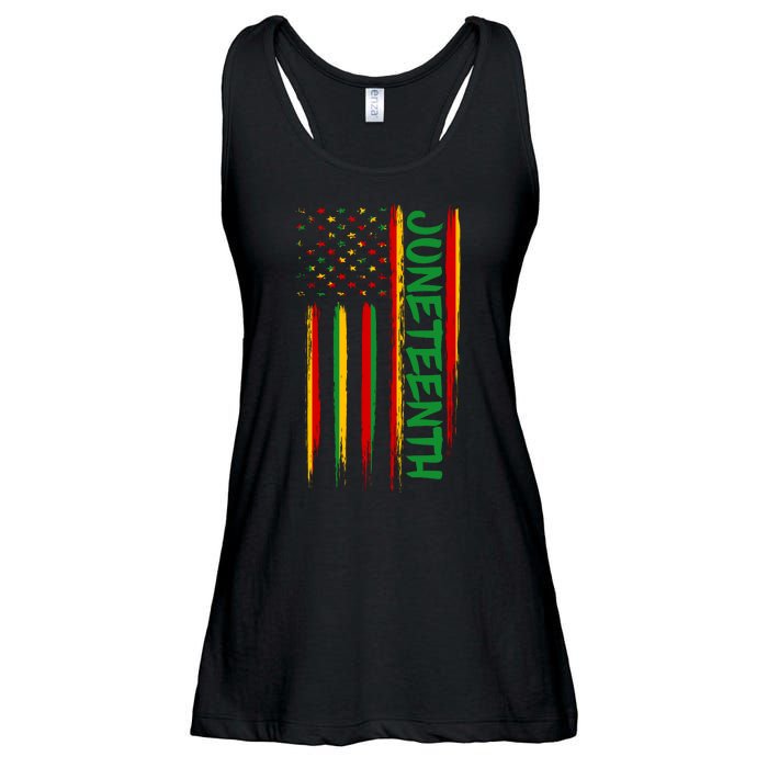 Juneteenth Red Gold Green USA Flag Ladies Essential Flowy Tank