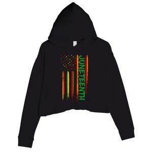 Juneteenth Red Gold Green USA Flag Crop Fleece Hoodie