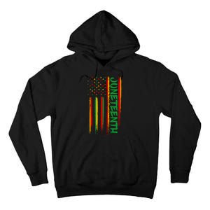 Juneteenth Red Gold Green USA Flag Tall Hoodie