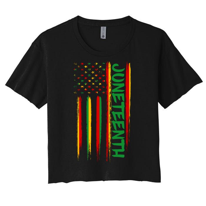 Juneteenth Red Gold Green USA Flag Women's Crop Top Tee