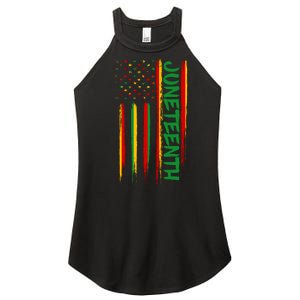 Juneteenth Red Gold Green USA Flag Women's Perfect Tri Rocker Tank