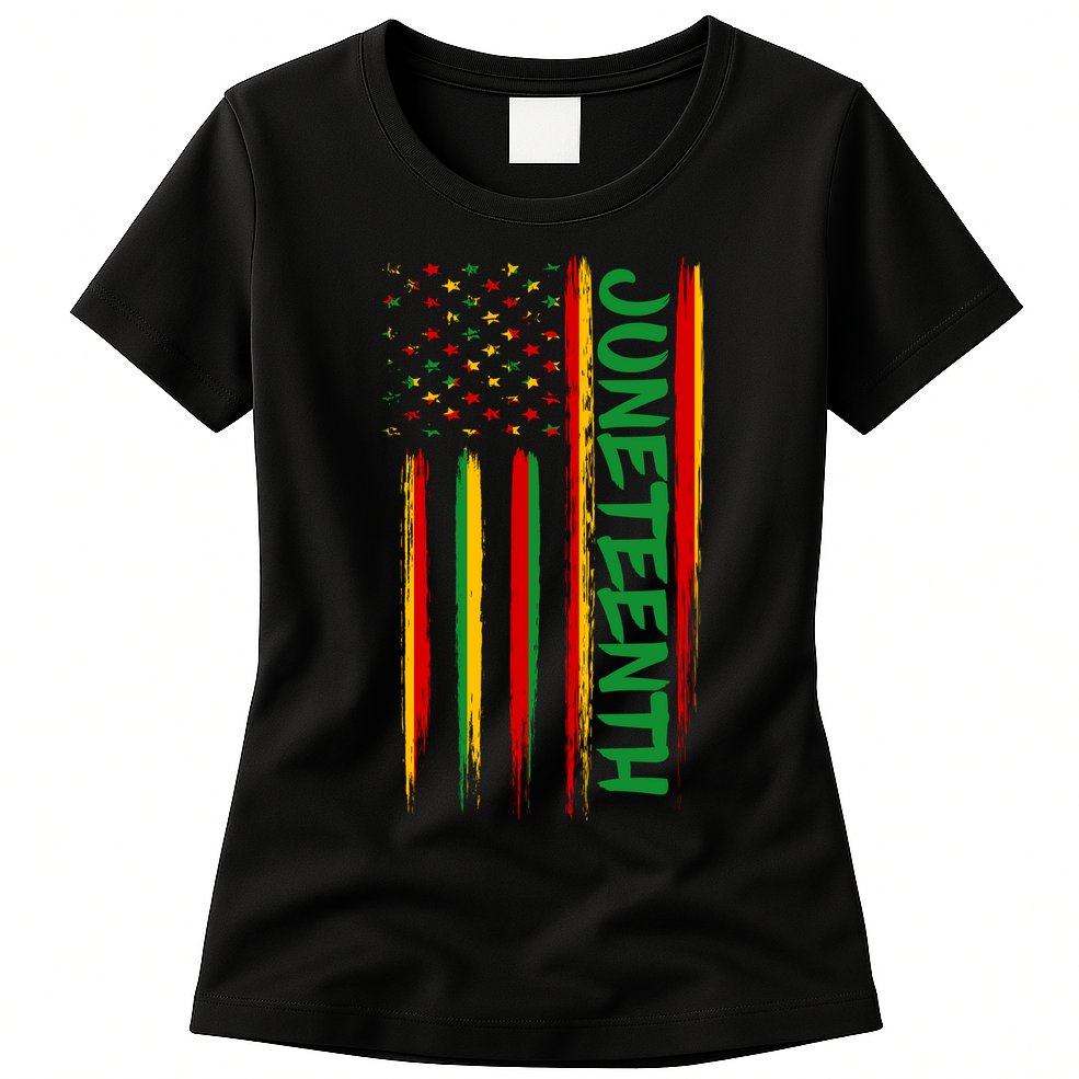 Juneteenth Red Gold Green USA Flag Womens T-Shirt