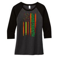 Juneteenth Red Gold Green USA Flag Women's Tri-Blend 3/4-Sleeve Raglan Shirt