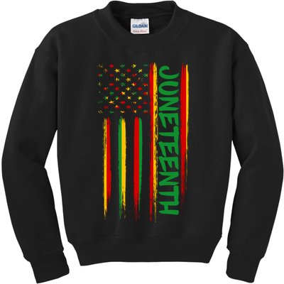Juneteenth Red Gold Green USA Flag Kids Sweatshirt