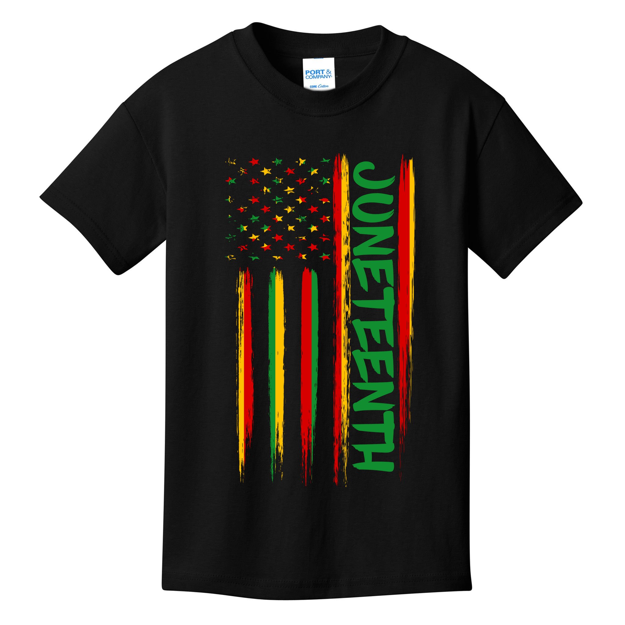 Juneteenth Red Gold Green USA Flag Kids T-Shirt