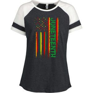 Juneteenth Red Gold Green USA Flag Enza Ladies Jersey Colorblock Tee