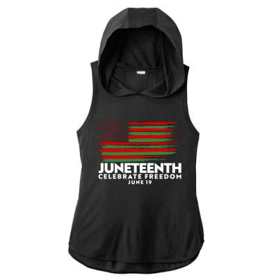 Juneteenth US Flag Celebrate Freedom June 19 Ladies PosiCharge Tri-Blend Wicking Draft Hoodie Tank