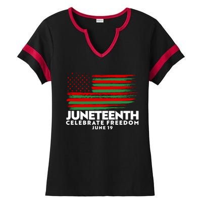 Juneteenth US Flag Celebrate Freedom June 19 Ladies Halftime Notch Neck Tee