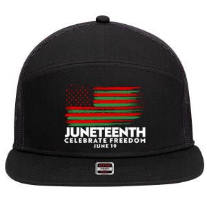 Juneteenth US Flag Celebrate Freedom June 19 7 Panel Mesh Trucker Snapback Hat