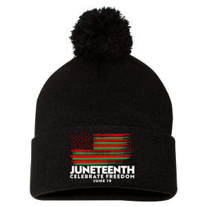 Juneteenth US Flag Celebrate Freedom June 19 Pom Pom 12in Knit Beanie