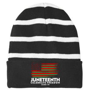 Juneteenth US Flag Celebrate Freedom June 19 Striped Beanie with Solid Band