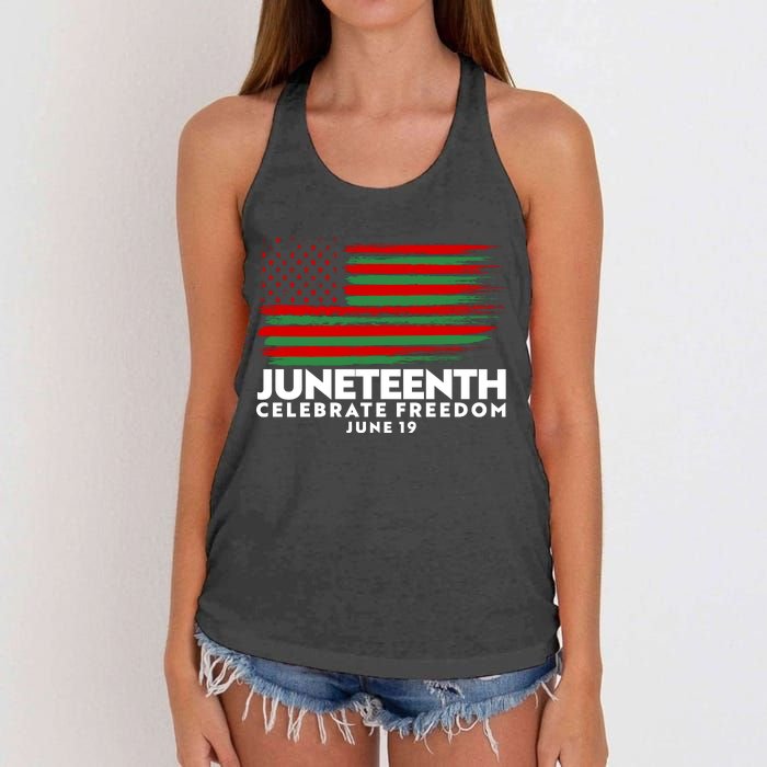 Juneteenth US Flag Celebrate Freedom June 19 Women's Knotted Racerback Tank