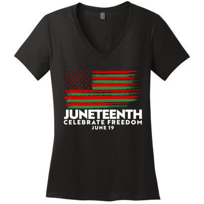 Juneteenth US Flag Celebrate Freedom June 19 Women's V-Neck T-Shirt