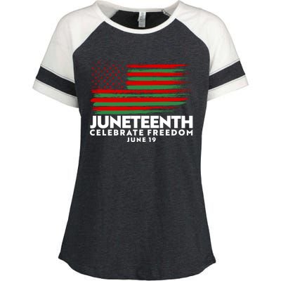 Juneteenth US Flag Celebrate Freedom June 19 Enza Ladies Jersey Colorblock Tee