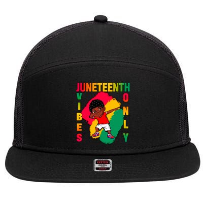 Juneteenth Vibes Only Dabbing African American Boys 7 Panel Mesh Trucker Snapback Hat