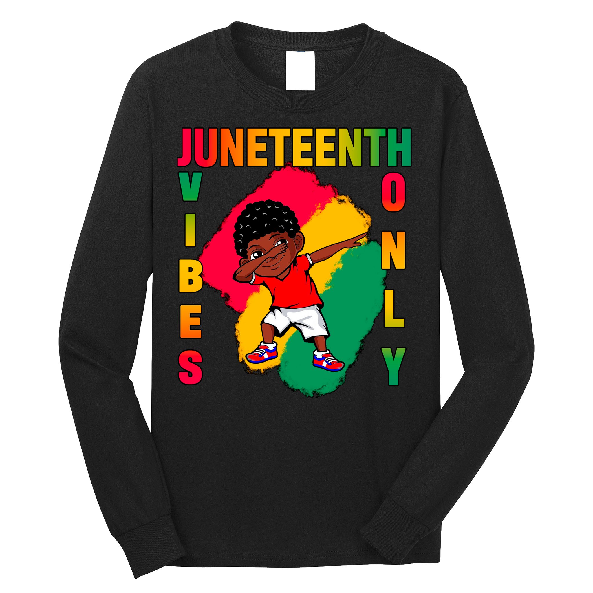 Juneteenth Vibes Only Dabbing African American Boys Long Sleeve Shirt