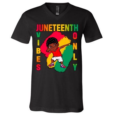 Juneteenth Vibes Only Dabbing African American Boys V-Neck T-Shirt