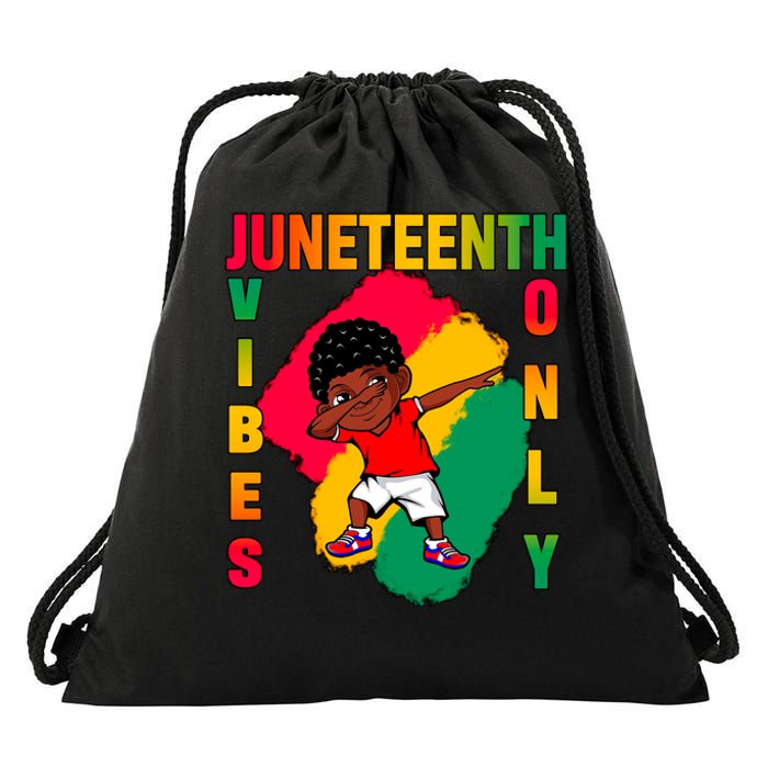 Juneteenth Vibes Only Dabbing African American Boys Drawstring Bag