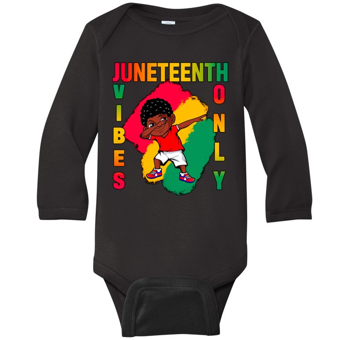 Juneteenth Vibes Only Dabbing African American Boys Baby Long Sleeve Bodysuit