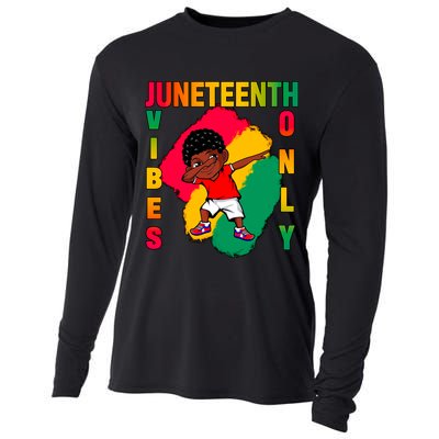 Juneteenth Vibes Only Dabbing African American Boys Cooling Performance Long Sleeve Crew