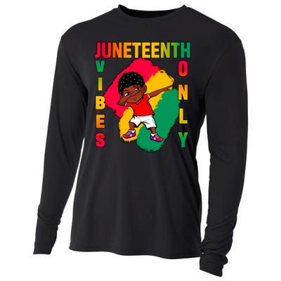 Juneteenth Vibes Only Dabbing African American Boys Cooling Performance Long Sleeve Crew