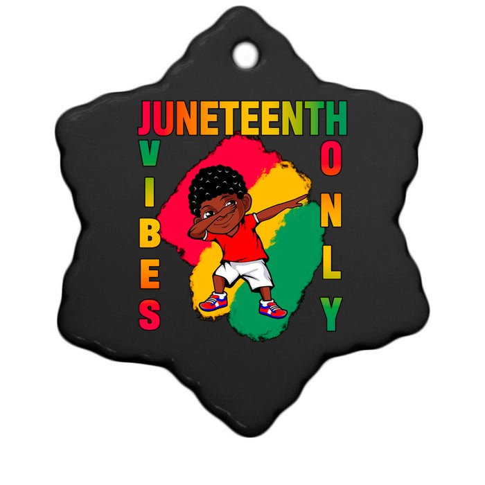 Juneteenth Vibes Only Dabbing African American Boys Ceramic Star Ornament