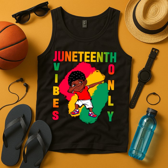 Juneteenth Vibes Only Dabbing African American Boys Tank Top