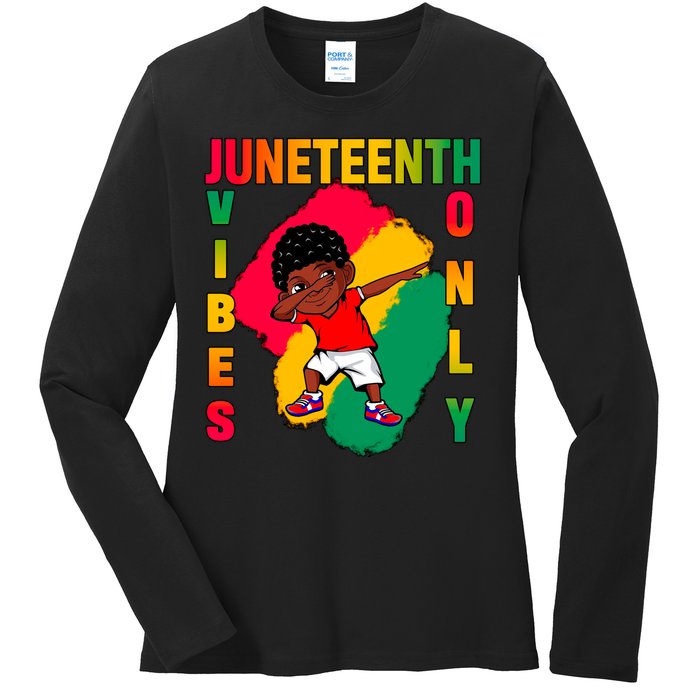 Juneteenth Vibes Only Dabbing African American Boys Ladies Long Sleeve Shirt