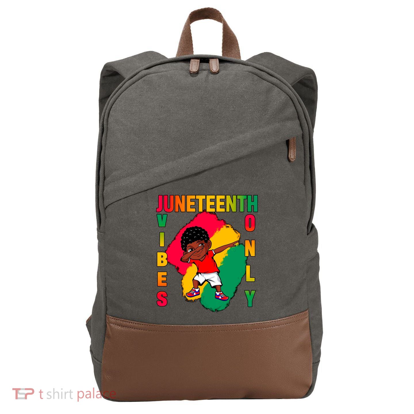 Juneteenth Vibes Only Dabbing African American Boys Cotton Canvas Backpack