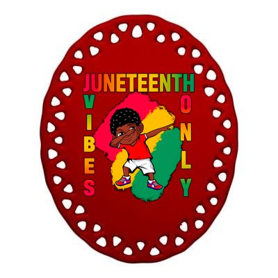 Juneteenth Vibes Only Dabbing African American Boys Ceramic Oval Ornament