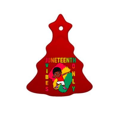 Juneteenth Vibes Only Dabbing African American Boys Ceramic Tree Ornament