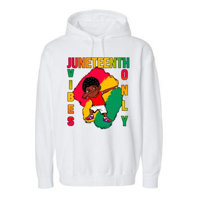 Juneteenth Vibes Only Dabbing African American Boys Garment-Dyed Fleece Hoodie