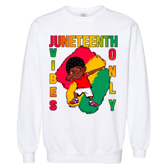 Juneteenth Vibes Only Dabbing African American Boys Garment-Dyed Sweatshirt