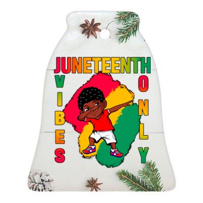 Juneteenth Vibes Only Dabbing African American Boys Ceramic Bell Ornament